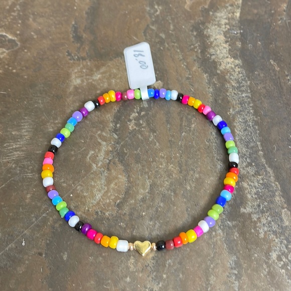 NWT Candy Did It! Handmade Bright Color Beaded Tiny Gold Heart Stretch Anklet - Picture 1 of 4